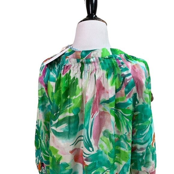 Blue Illusion Women's S Small 100% Silk Blouse Tropical Print NWT Lightweight - Picture 8 of 11